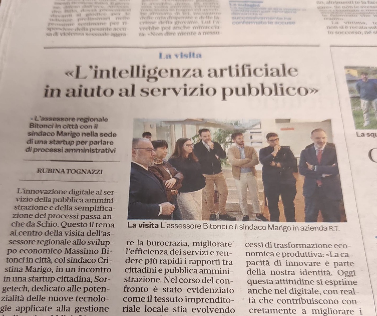 News - Giornale di Vicenza: Giornale di Vicenza: Sorgetech e Intelligenza Artificiale per il Servizio Pubblico